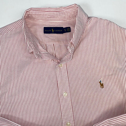 Ralph Lauren Striped Button-Up Shirt Mens Size XL Pink White Holiday Preppy L/S.