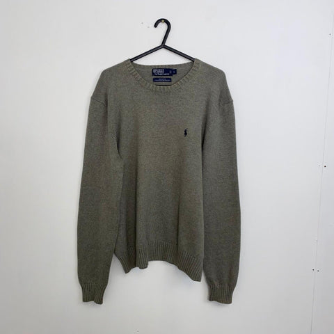 Vintage Polo Ralph Lauren Knitted Jumper Womens Size L Grey Crew Sweater Logo. - Stock Union