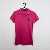 Preowned Ralph Lauren Womens Skinny Polo Shirt Size S Pink Tennis Preppy Big Pony.