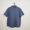Patagonia Mens Bluffside Chambray Shirt Short Sleeve Size L Blue Striped Organic