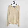 Ralph Lauren Sport Cable-Knit Jumper Womens Size S [Fit as M] Cream V-Neck.