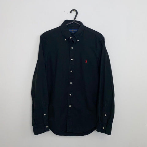 Ralph Lauren Long-Sleeve Shirt Button-Up Mens Size S Black Slim Fit Logo Formal.