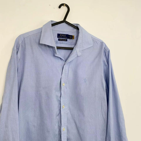 Polo Ralph Lauren Button-Up Shirt Mens Size L Blue Easy Care Cotton Stretch Logo
