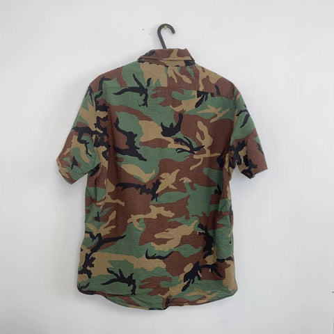Ralph Lauren Seersucker Camo Button-Up Shirt Mens Size S Green Army Untucked Fit