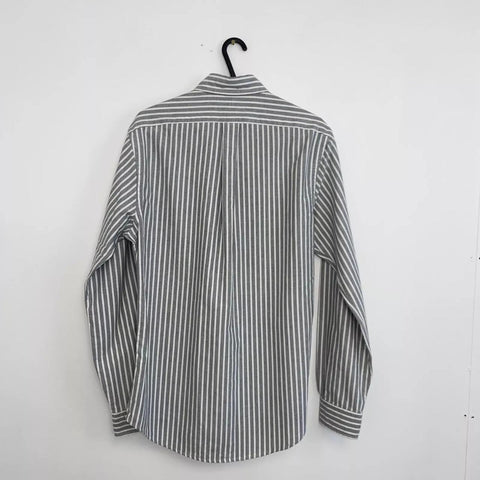Ralph Lauren Striped Button-Up Shirt Mens Size S Grey White Holiday Long-Sleeve.