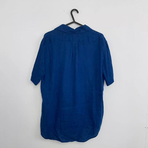 Polo Ralph Lauren 100 % Linen Button-Up Shirt Mens Size M Navy Short-Sleeve.