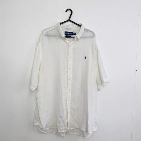Ralph Lauren 100 % Linen Button-Up Shirt Mens Size XXL / 2XL White Holiday S/S