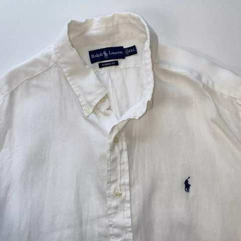 Ralph Lauren 100 % Linen Button-Up Shirt Mens Size XXL / 2XL White Holiday S/S