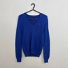 Ralph Lauren Sport Womens Cable-Knit Jumper Size M Blue V-Neck Sweater Preppy
