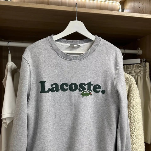 Lacoste Mens Basic Sweatshirt Size FR3 / S Grey Crewneck Spellout Sweat.