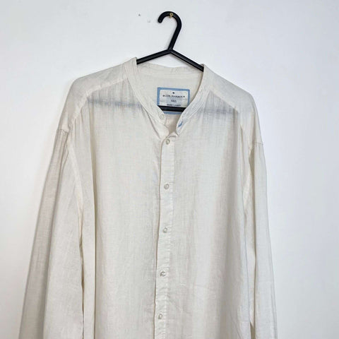 Marks & Spencer Blue Harbour Pure Linen Button-Up Shirt Mens Size XXL White.