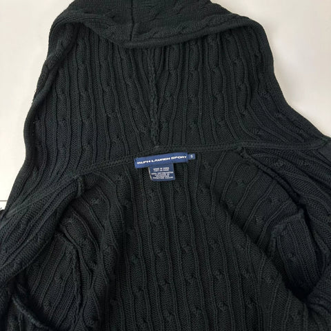 Ralph Lauren Sport Womens Cable-Knit Hoodie Full-Zip Size S Black Retro Cardi Jumper.