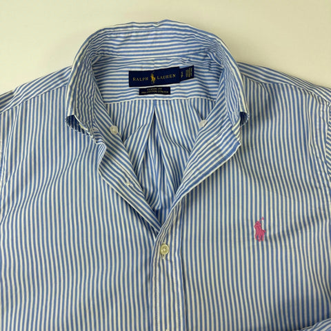 Ralph Lauren Mens Button-Up Shirt Size S Blue White Striped Long-Sleeve Logo.