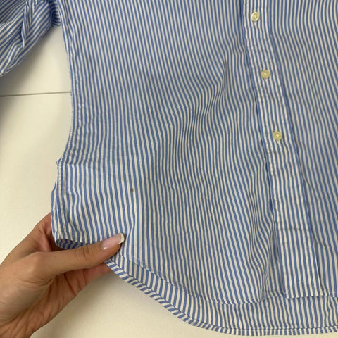 Ralph Lauren Mens Button-Up Shirt Size S Blue White Striped Long-Sleeve Logo.