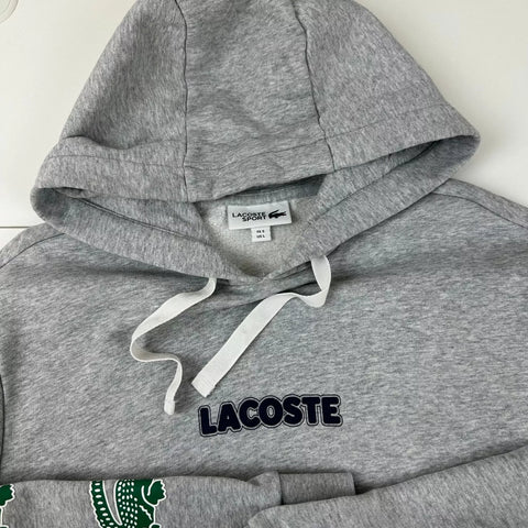 Lacoste Mens Pullover Hoodie Size L / FR5 Grey Crocodile Print Logo Sweat.